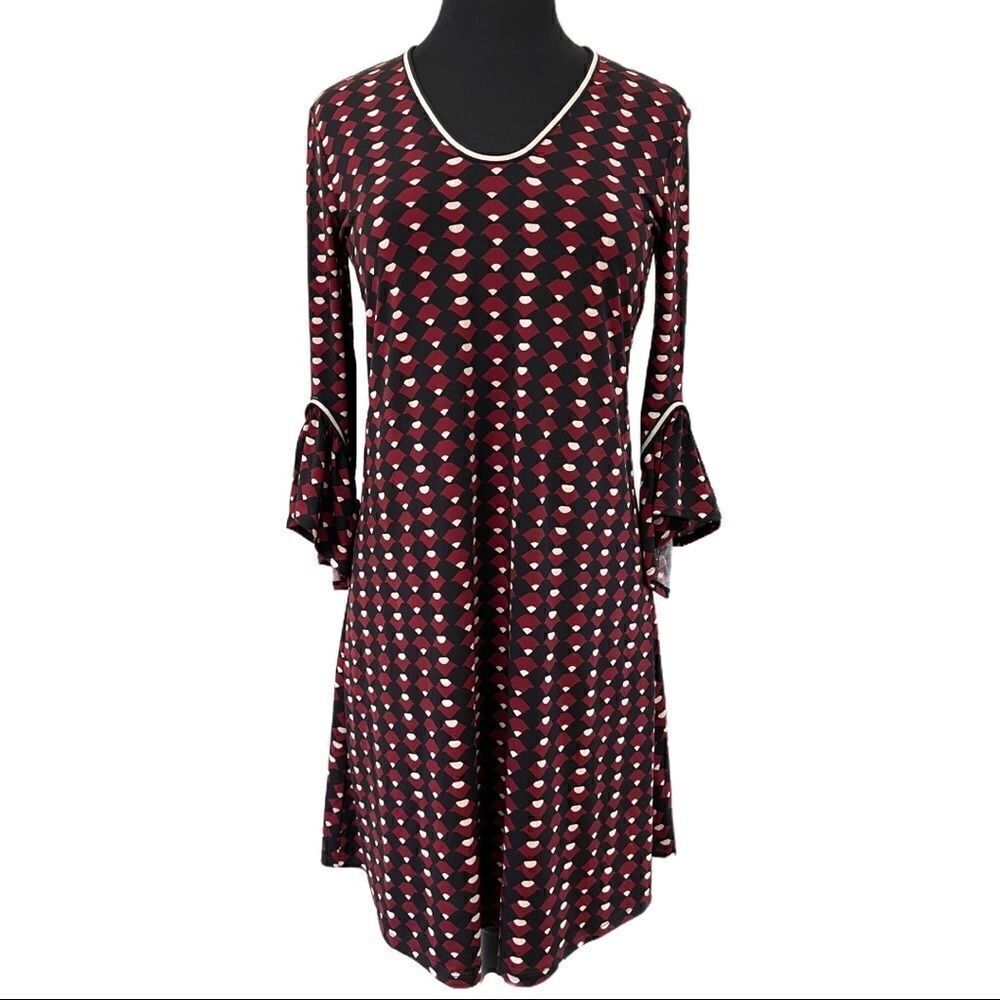Lark & Ro Patterned V-Neck Dress Sz S
